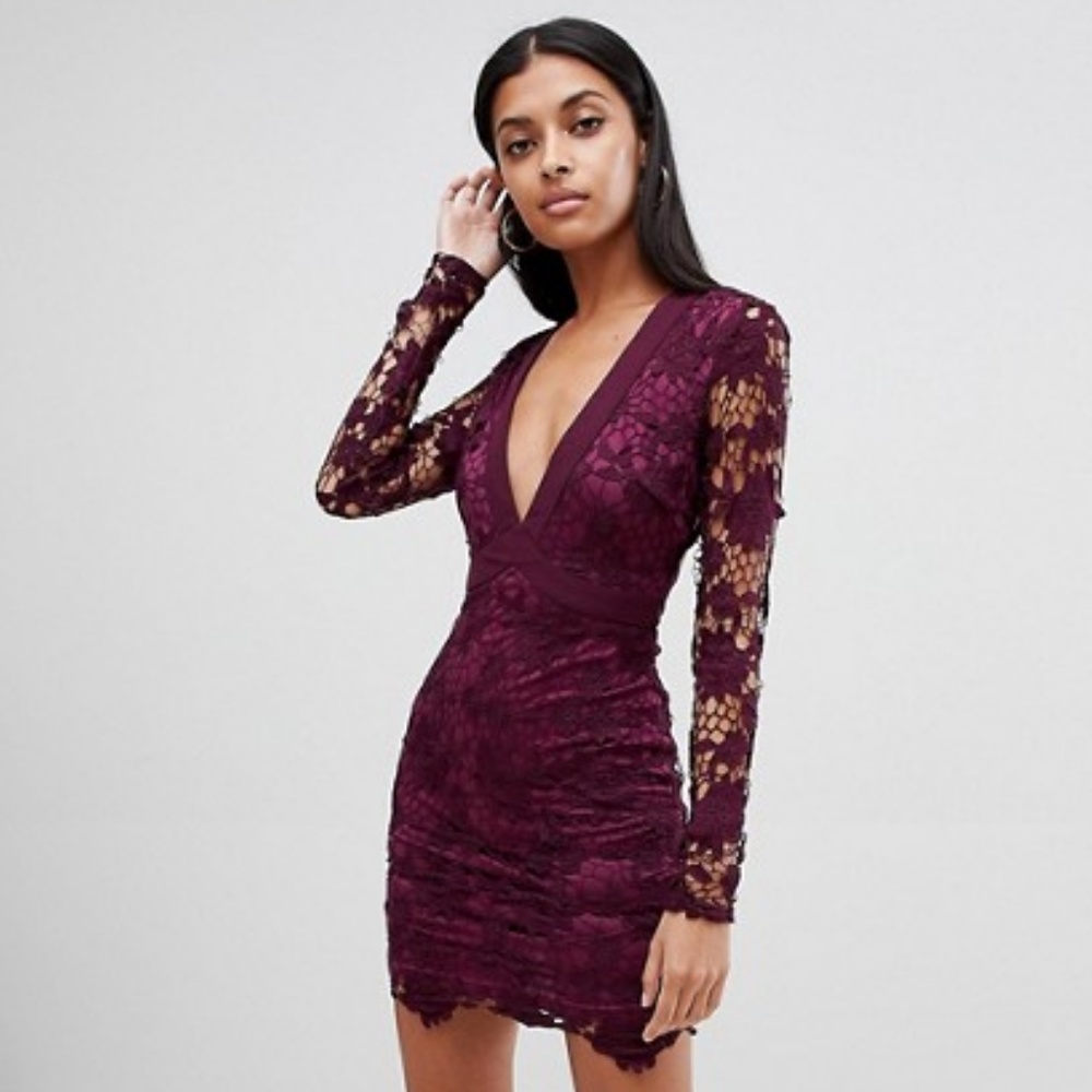 Lace Open Back Tie Mini Dress